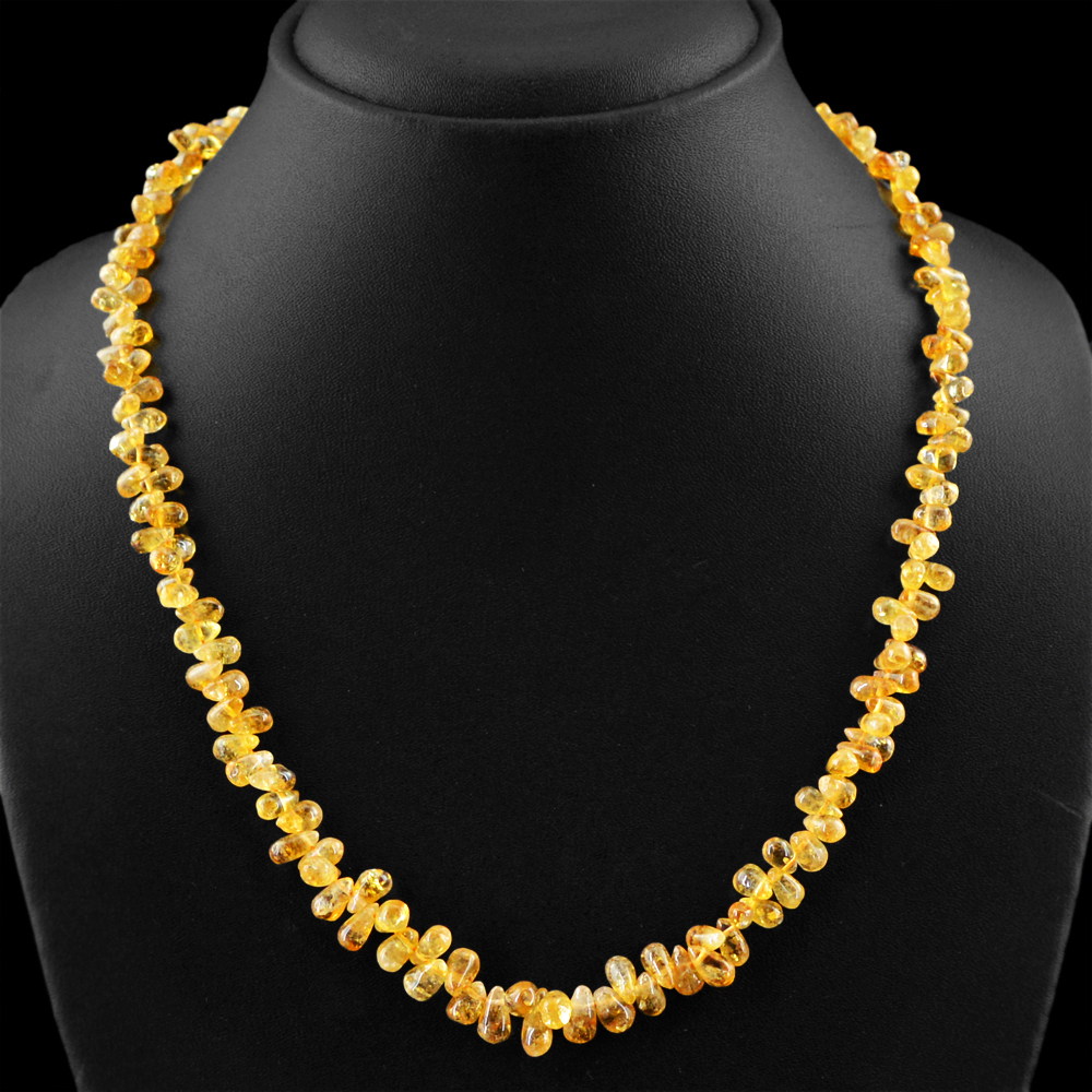122.50 CTS NATURAL 20 INCHES LONG YELLOW CITRINE TEAR DROP BEADS NECKLACE (RS)
