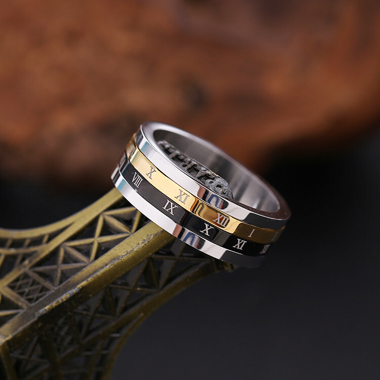 Men Women Roman Numerals Spinning Ring Stainless Steel Fashion Spinner Cool Ring