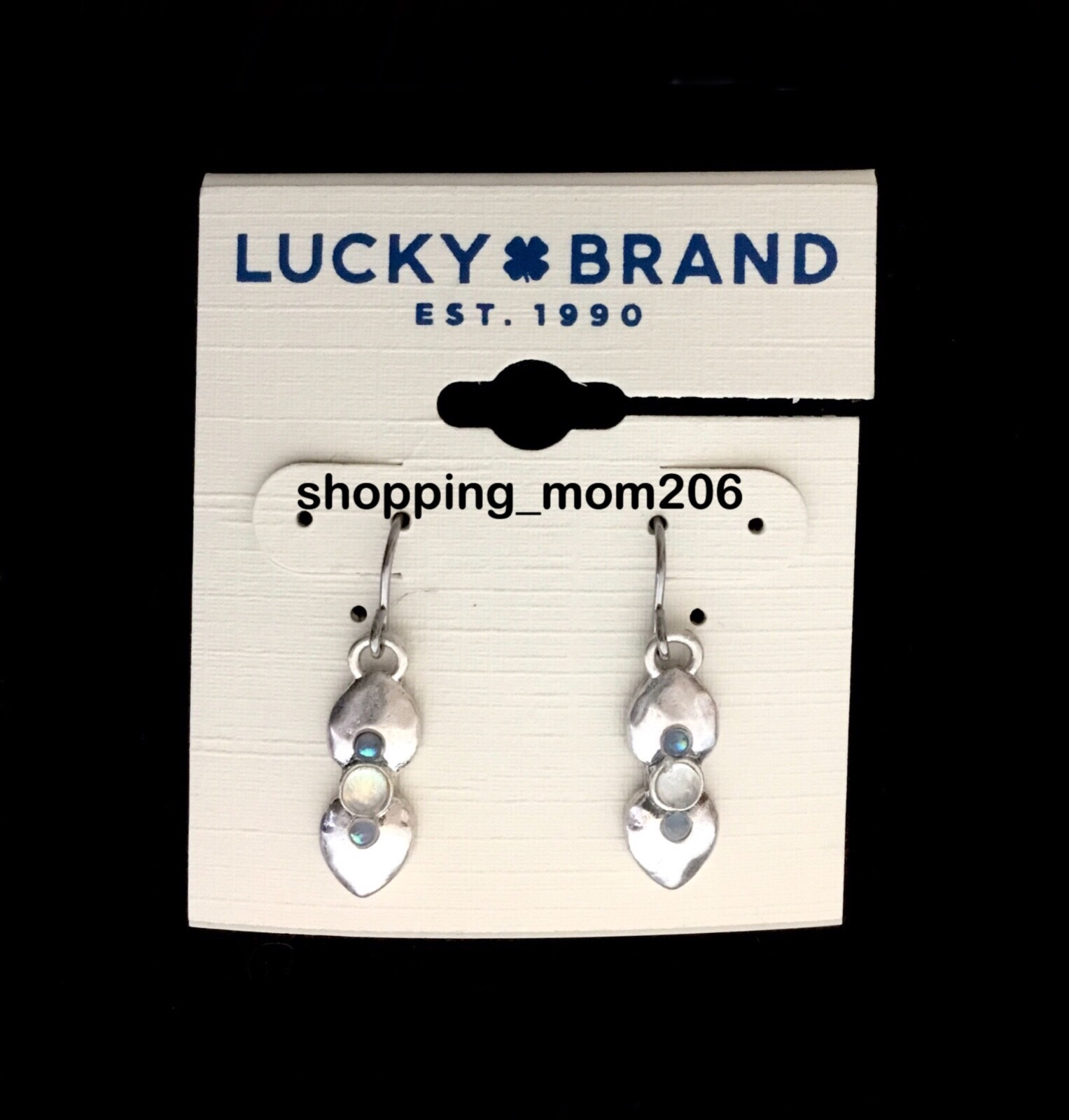 Lucky Brand Matte Silver Tone Hammered Finish w/Stone & Cut Crystals Earrings