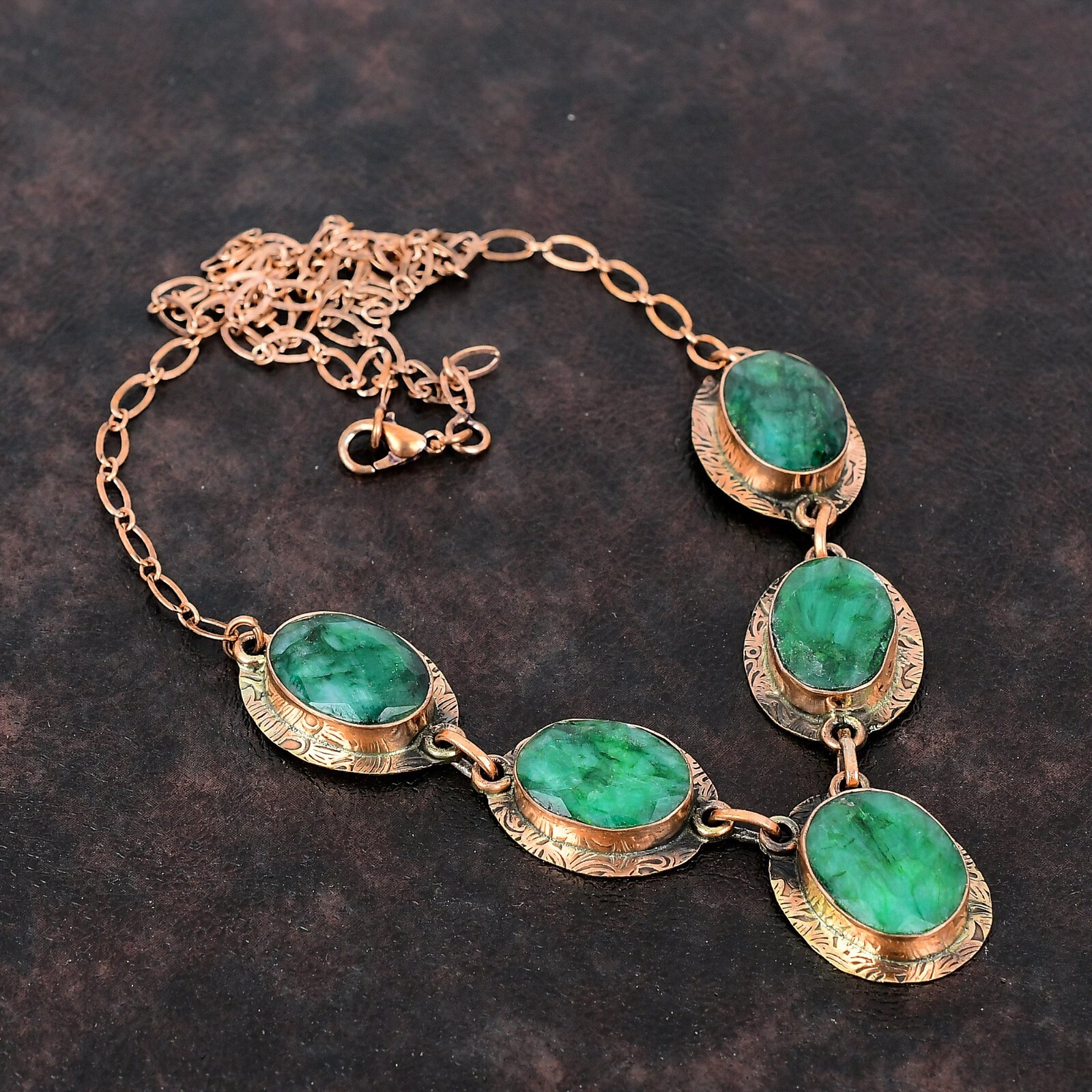 Women’s Day Sale Zambian Emerald Copper Friend Gift Necklace Adjustable 18.0″