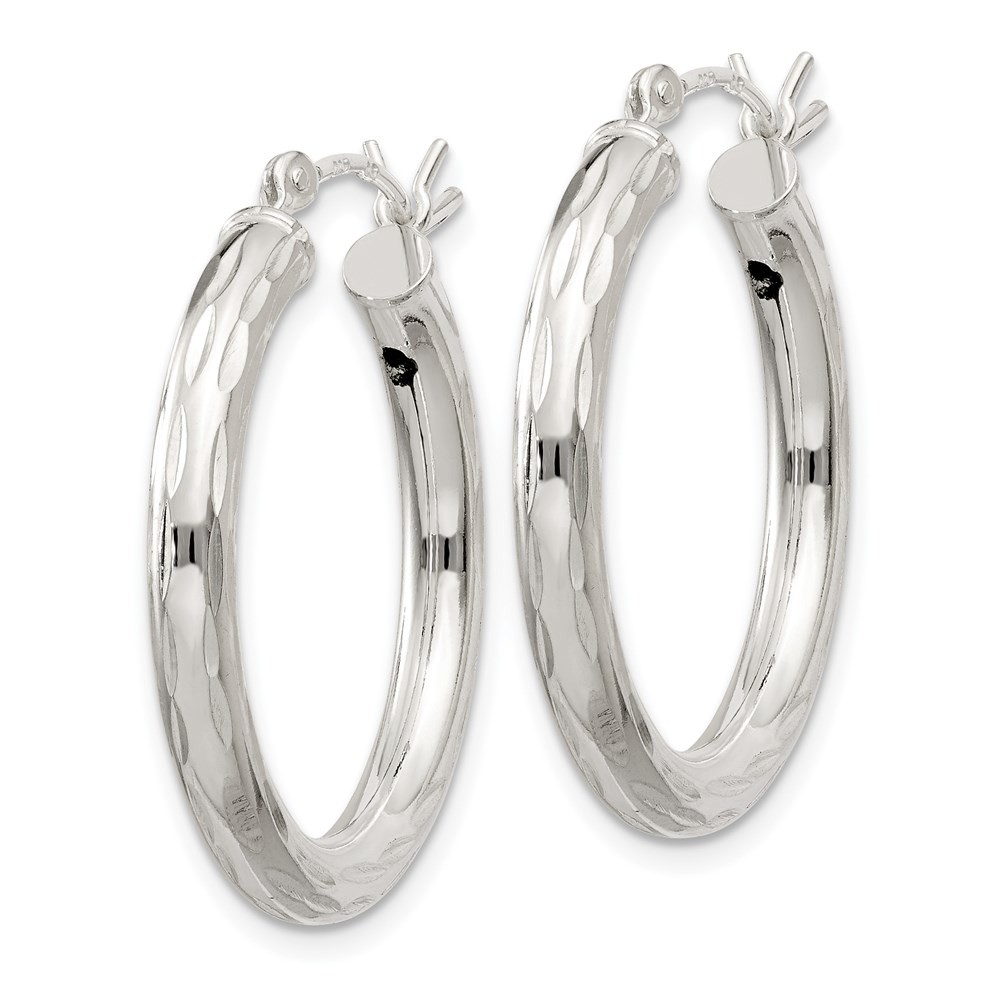 3mm, Satin Polished D/C Sterling Silver Hoops – 25mm (1 Inch)