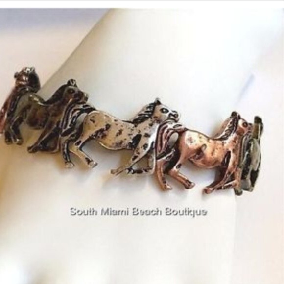 Horse Charm Bracelet Country Western Cowgirl Silver Gold Copper Plated Stretch