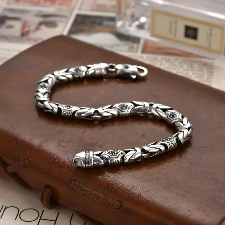 Real 925 Sterling Silver Chain 7mm Byzantine Link Bracelet 25-26g 8.67inch
