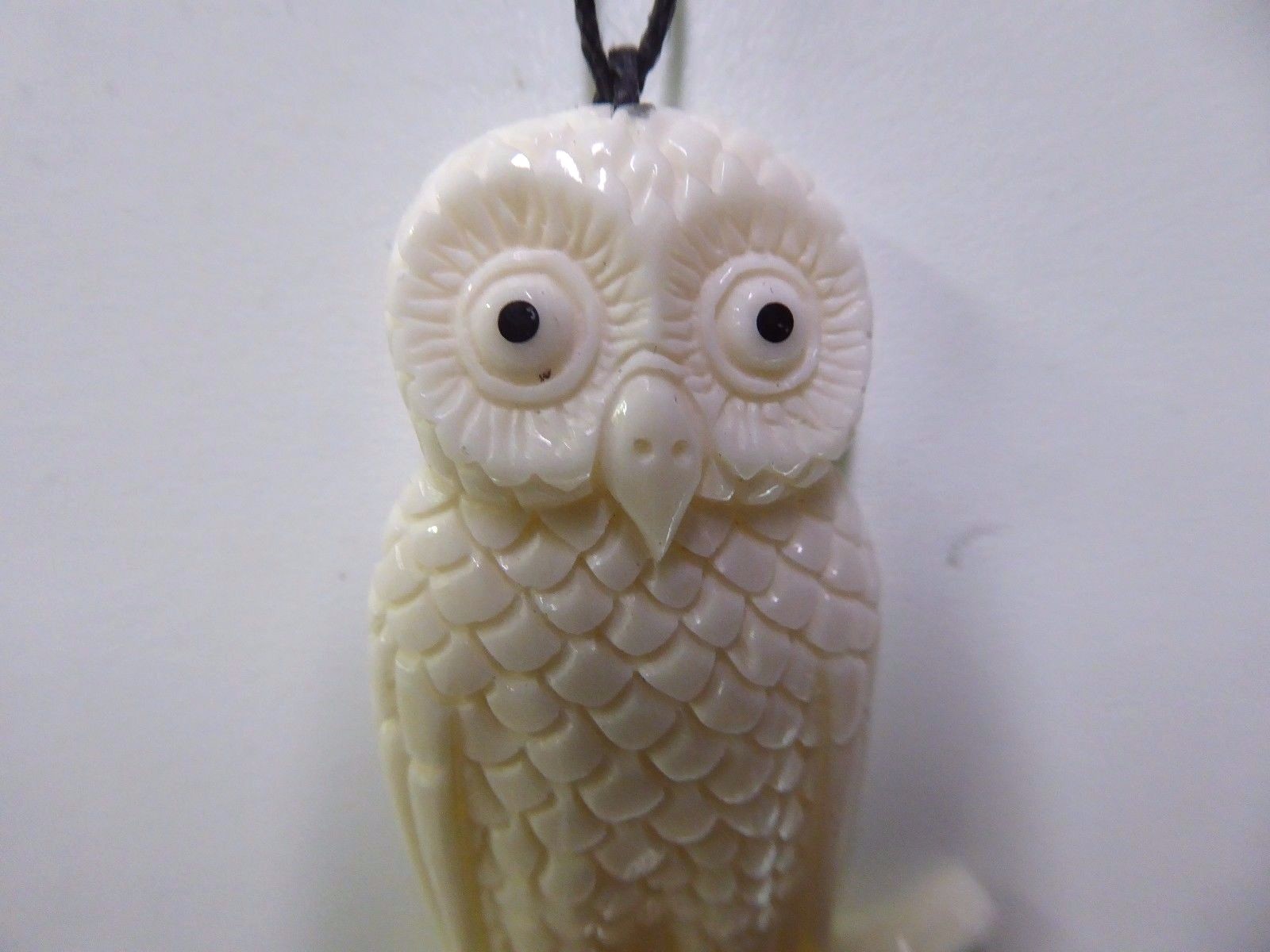Owl On A Branch Handmade White Water Buffalo Bone Pendant With Cord Necklace