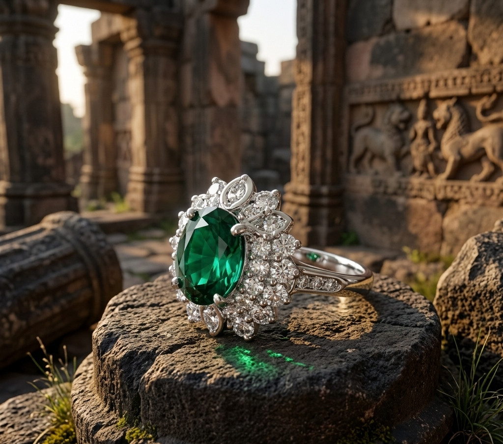 5.50 Ct Oval Cut Natural Emerald & Diamond Wedding Gift Ring 14K White Gold Sz 8