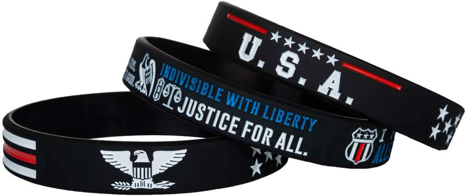 Power of Faith Patriotic American Flag Silicone Bracelets Set with Patriot’S Pra