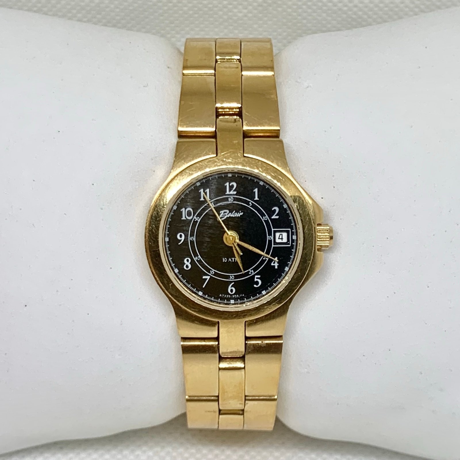 Belair watch women date gold tone black dial 23mm 956-114 quartz 5.5” running