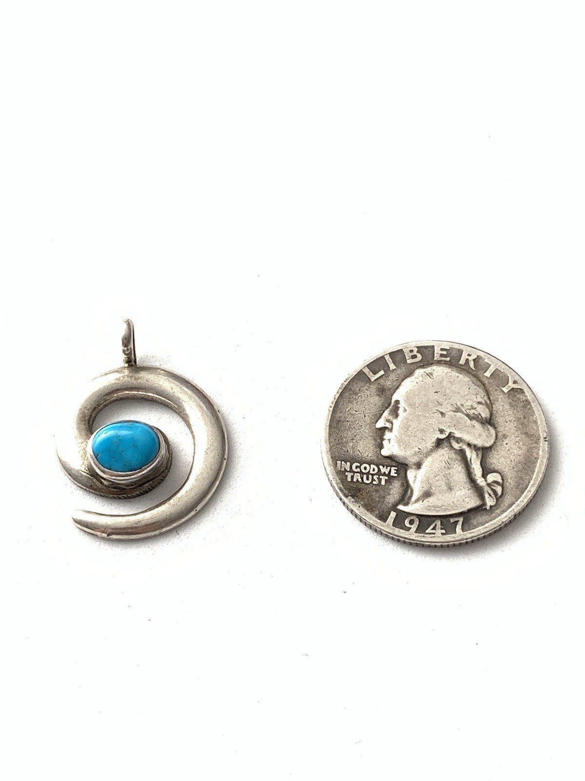 Lowell Draper Navajo Turquoise Sandcast Sterling Silver Spiral Swirl Pendant
