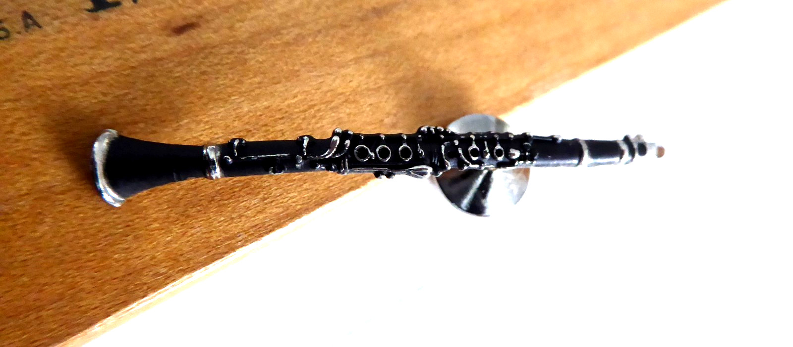 CLAIRINET PIN – Future Primitive Lapel Pin Miniature Silver Tone Black Enamel