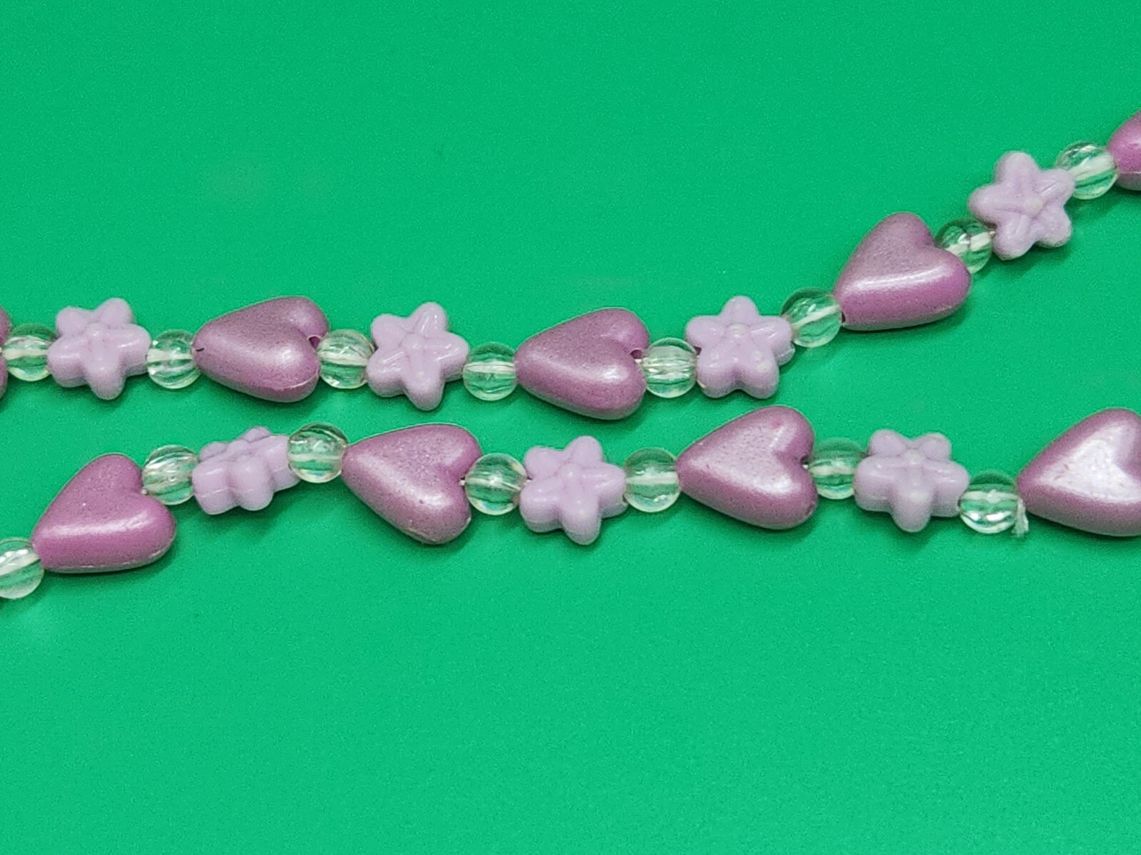 SANRIO Hello Kitty Necklace Bead Plastic Metal Pink Heart Flower Vintage Charm