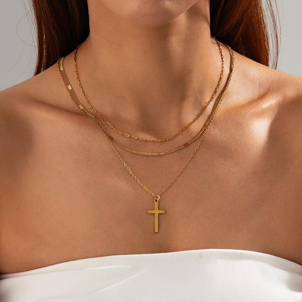 Cross Necklace for Women Dainty Layered Stainless Steel Silver Chain Necklace St