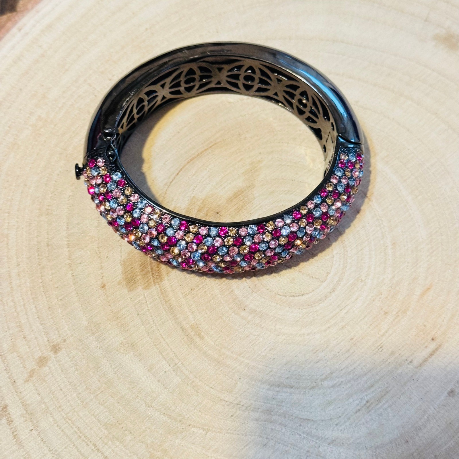 Joan Boyce Pave B Bangle Bracelet Crystal jeweled colorful pastels Statement