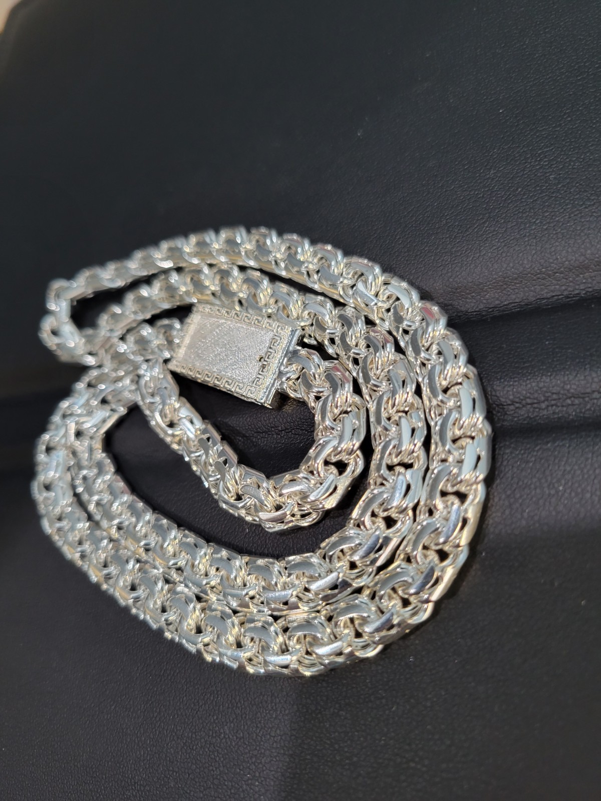 83g 925 sterling silver Chino Link Greek Lock Chain 26″ 9mm Plata Solida Cadena