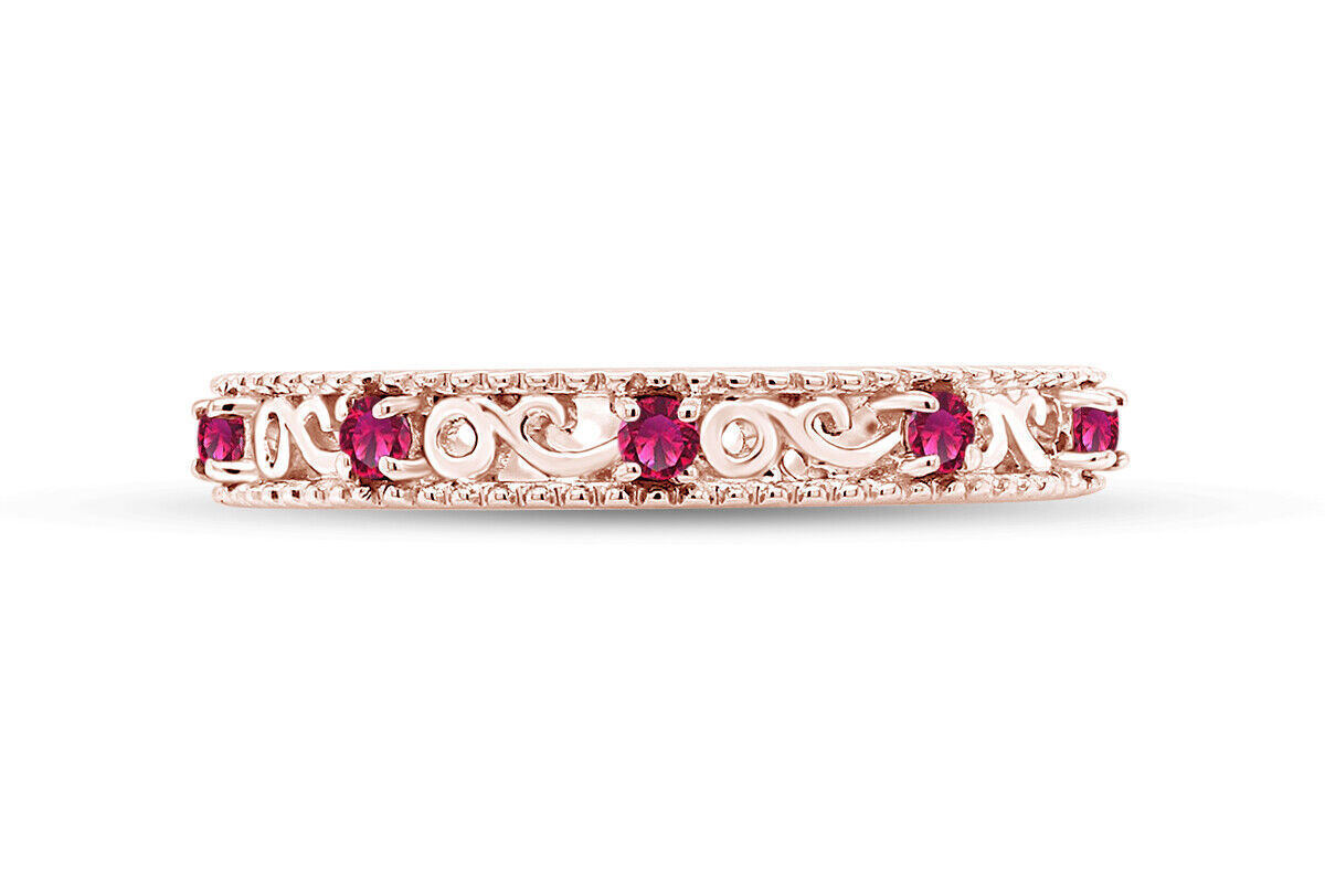 Shaped Simulated Diamond Ruby Stackable Ring in 925 Sterling Silver