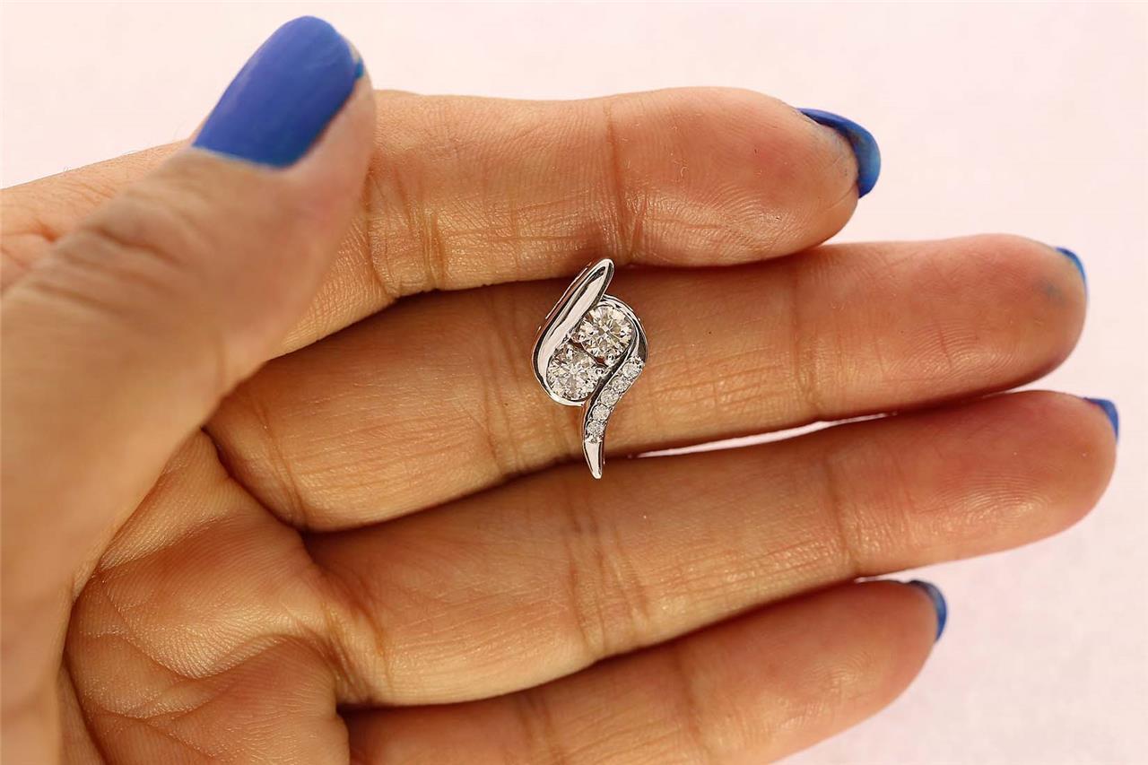 VS F 0.75 Carat Lab Grown Diamond Forever Us Two Stone 14K Gold Fashion Pendant