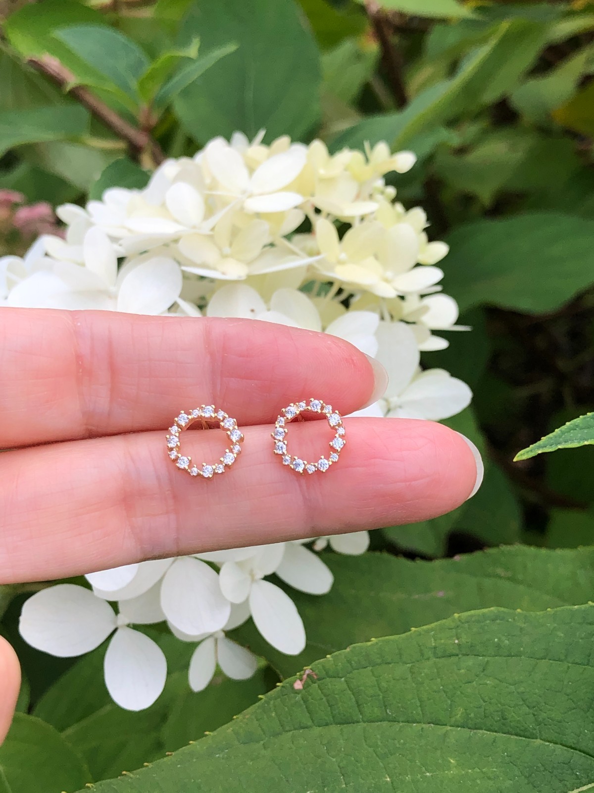 925 Sterling Silver CZ Gold Circle Stud Earrings Women Girls Tiny Studs 9.5mm