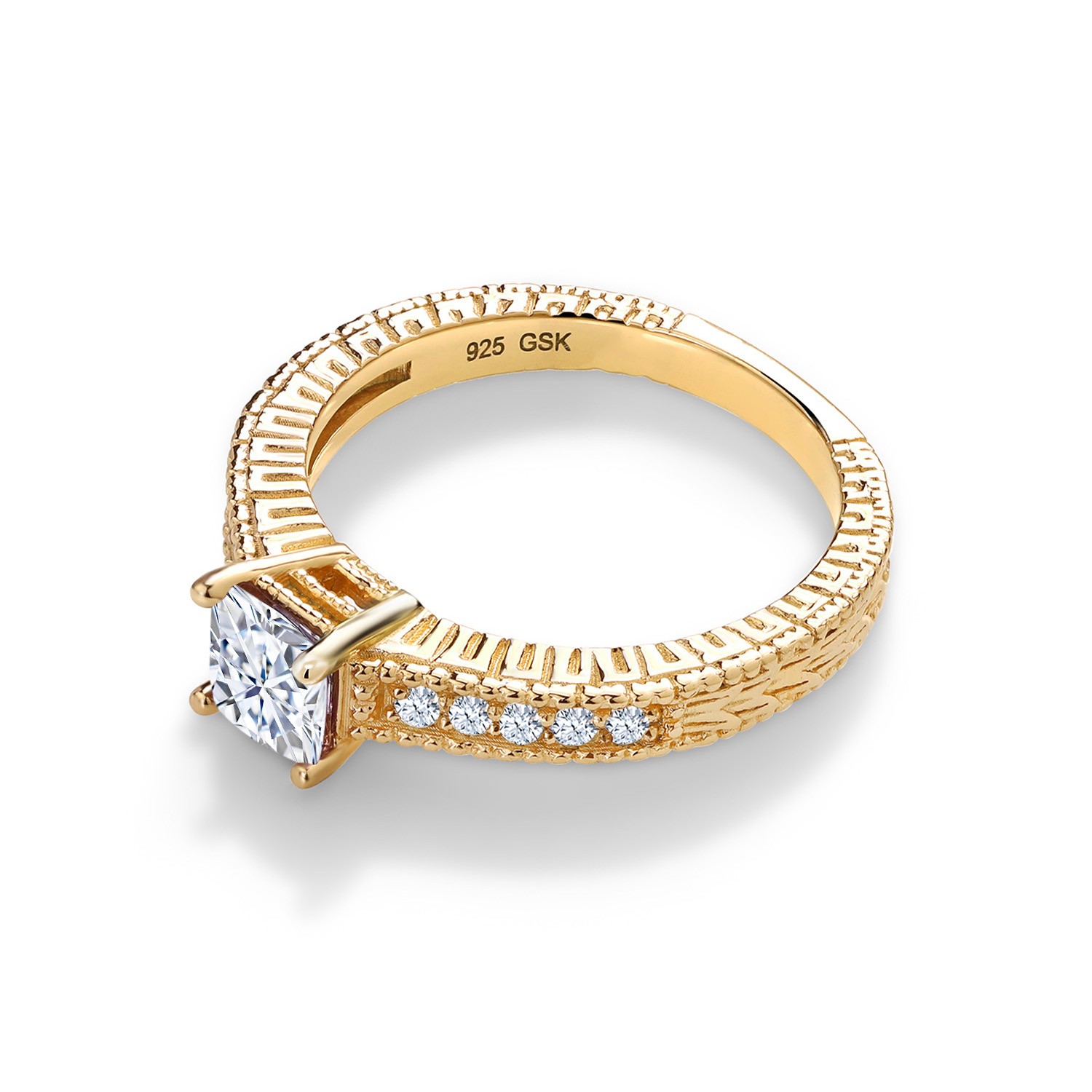 18K Yellow Gold Plated Silver White Moissanite and White Created Sapphire
