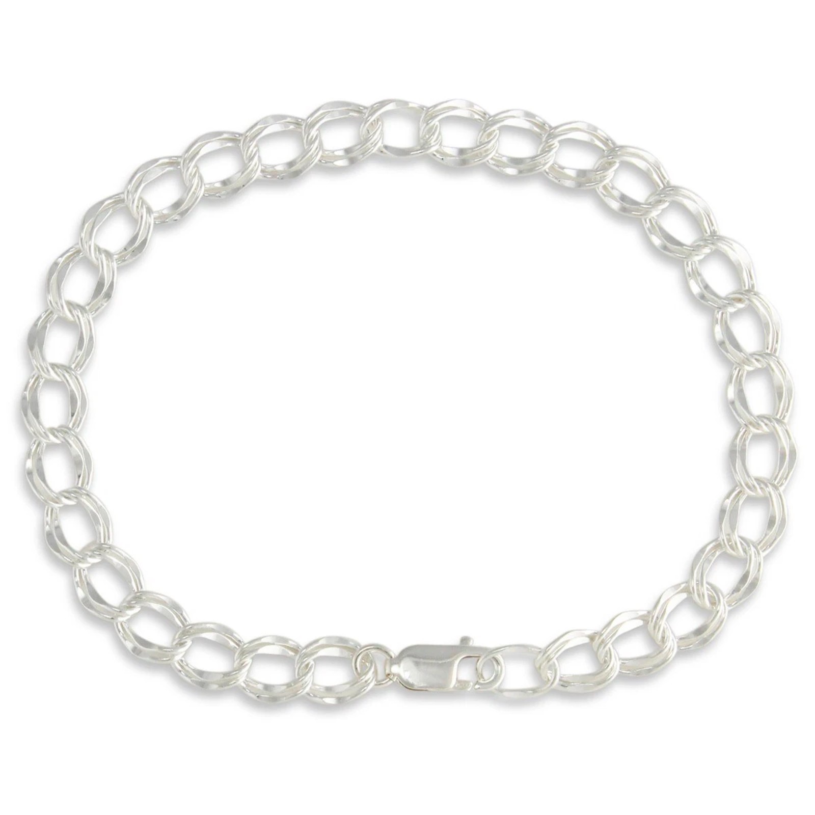 Sterling Silver .925 Double Curb Link CHARM BRACELET 7″, 7.5″, 8, 8.5″, 9″