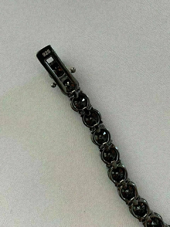 Mens Tennis Bracelet 6mm Lab-Created Black Diamond 14K Black Gold Plated