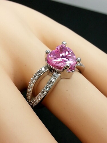 Cubic Zirconia Heart Engagement Ring 14k Gold Plated Sterling Valentine Gifts