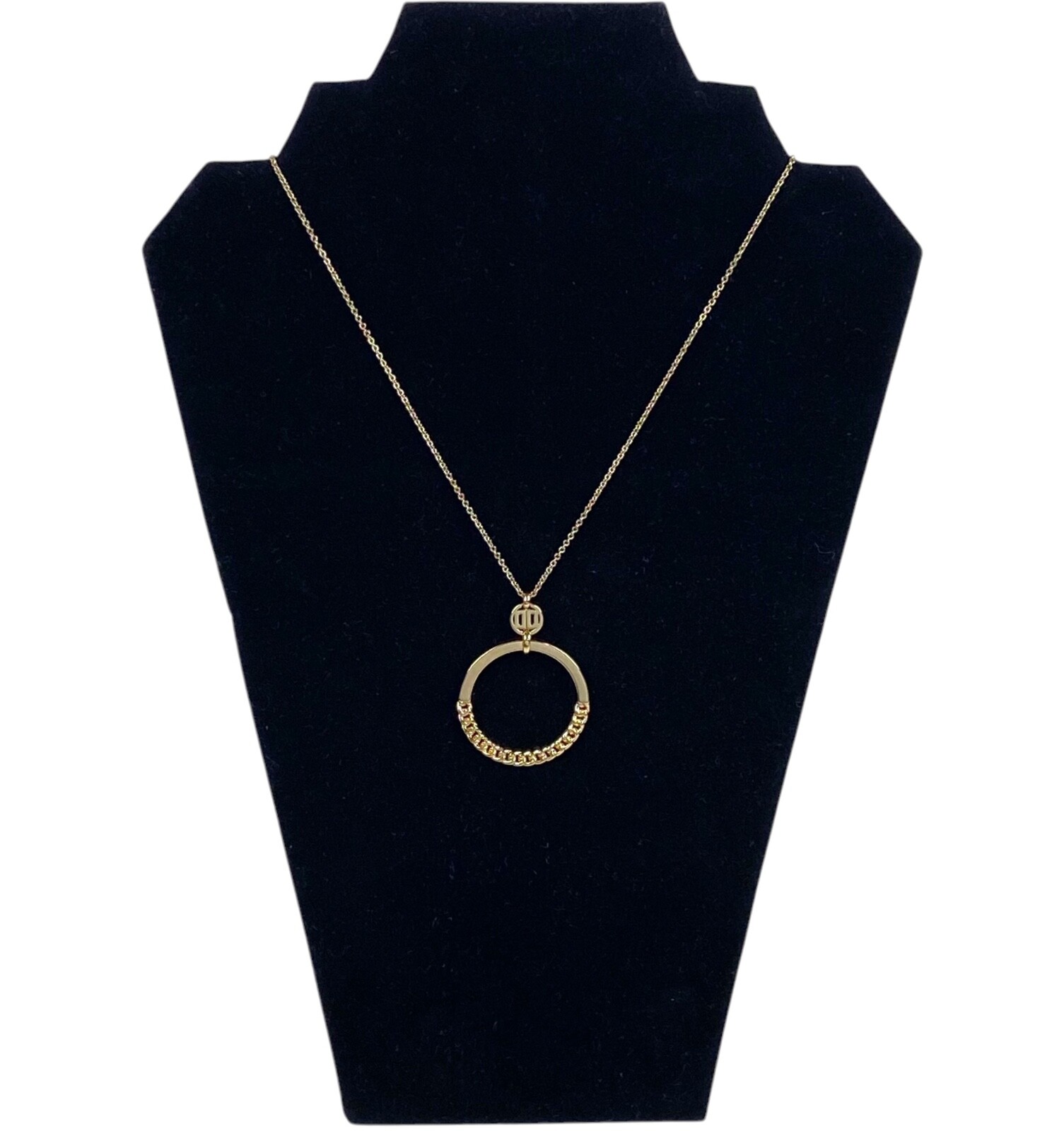 DKNY 38 inch Gold-Tone DD and Circle Chain Ring Pendant Slider Necklace