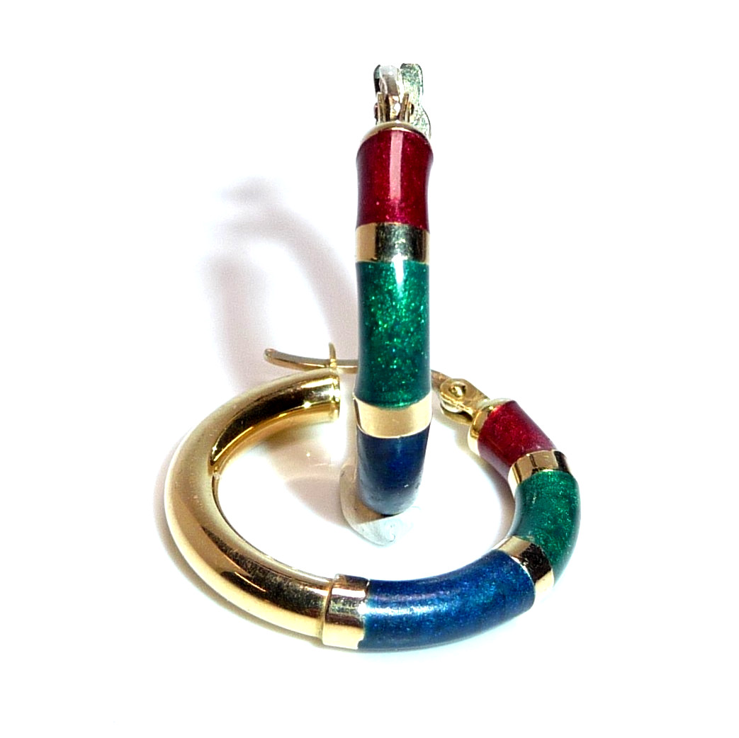 Earrings Hoop 750 Gold Colourful Enamel Italy Italy 21.8mm Diameter 3.1g