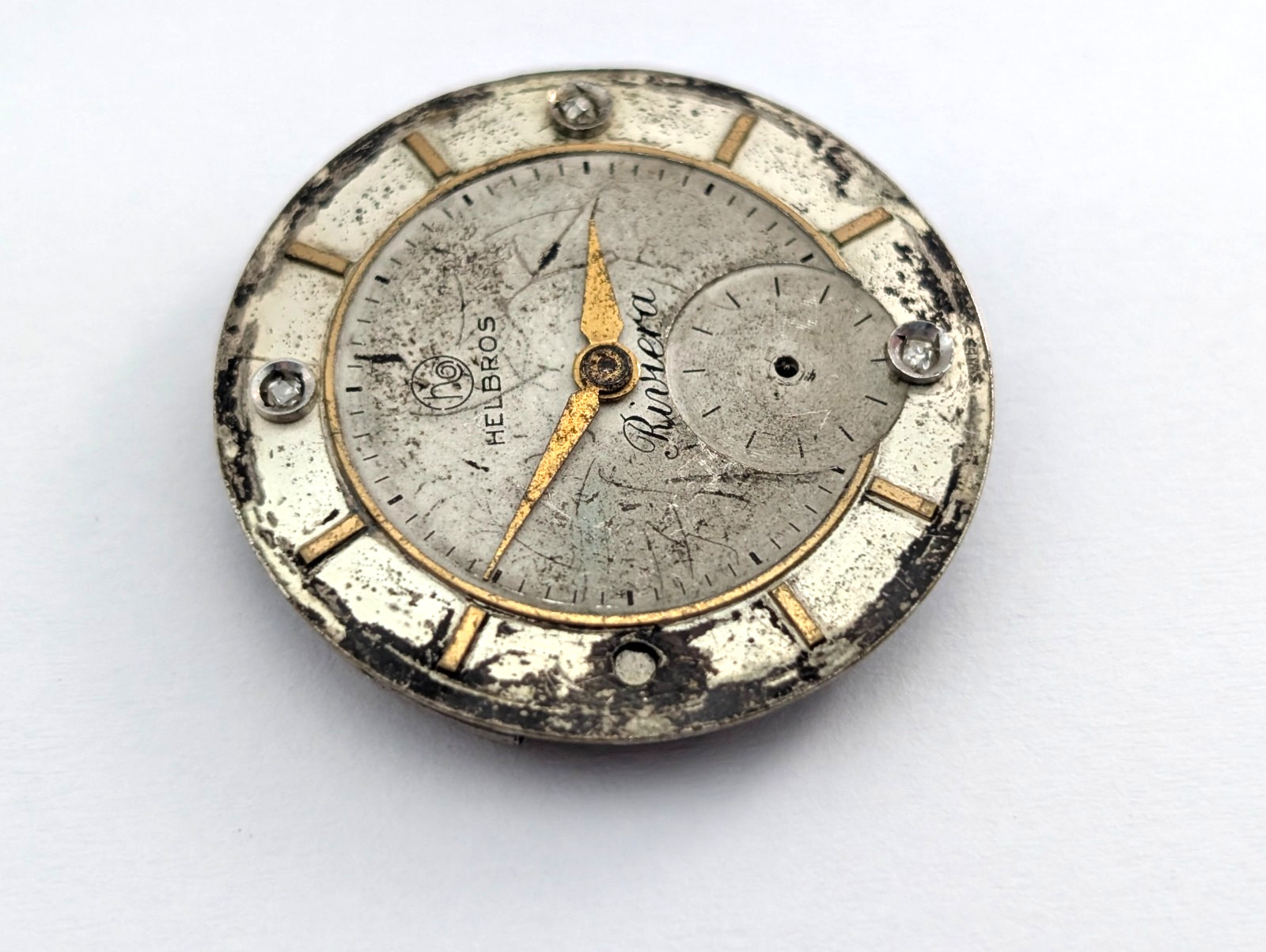 HELBROS Riveria 84 17j Mechanical Watch Movement Vintage Men’s 27mm PARTS REPAIR