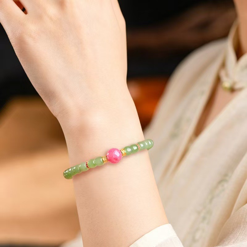 Certified Grade A Hetian Jasper Jade Bracelet Green Nephrite 16cm Women Gift