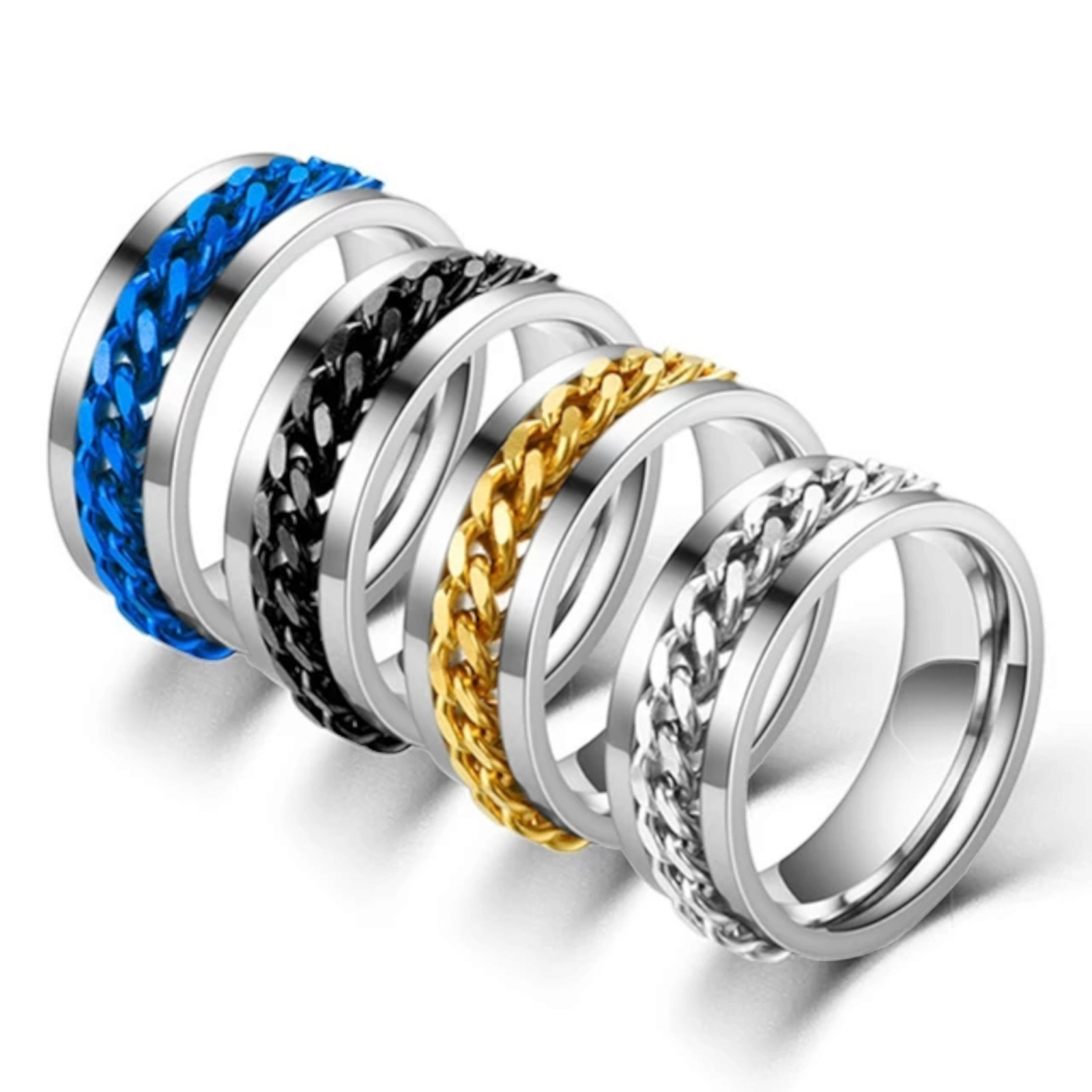 Stainless Steel Multicolor Rotating Spinner Round Chain Ring Unisex, Women, Men