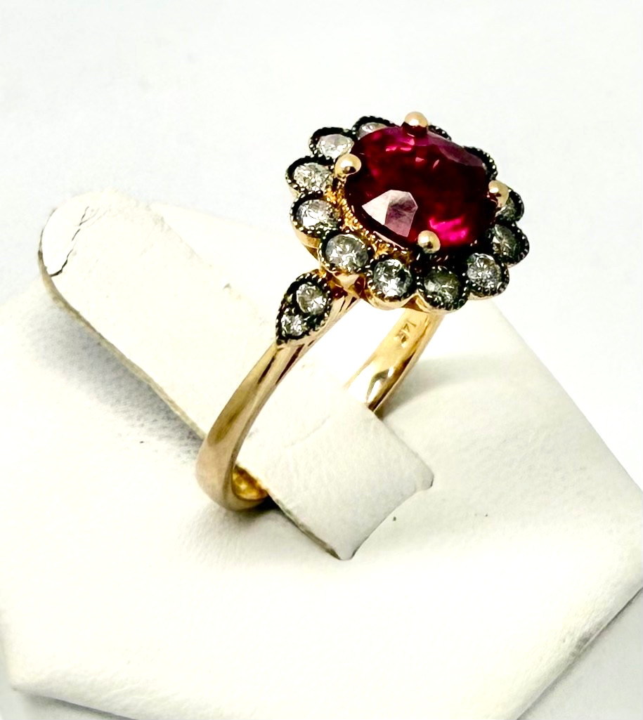 1.60 ct Rubelite & Diamond Ring 14k Rose Gold w/Card Appraisal Size 6 1/4