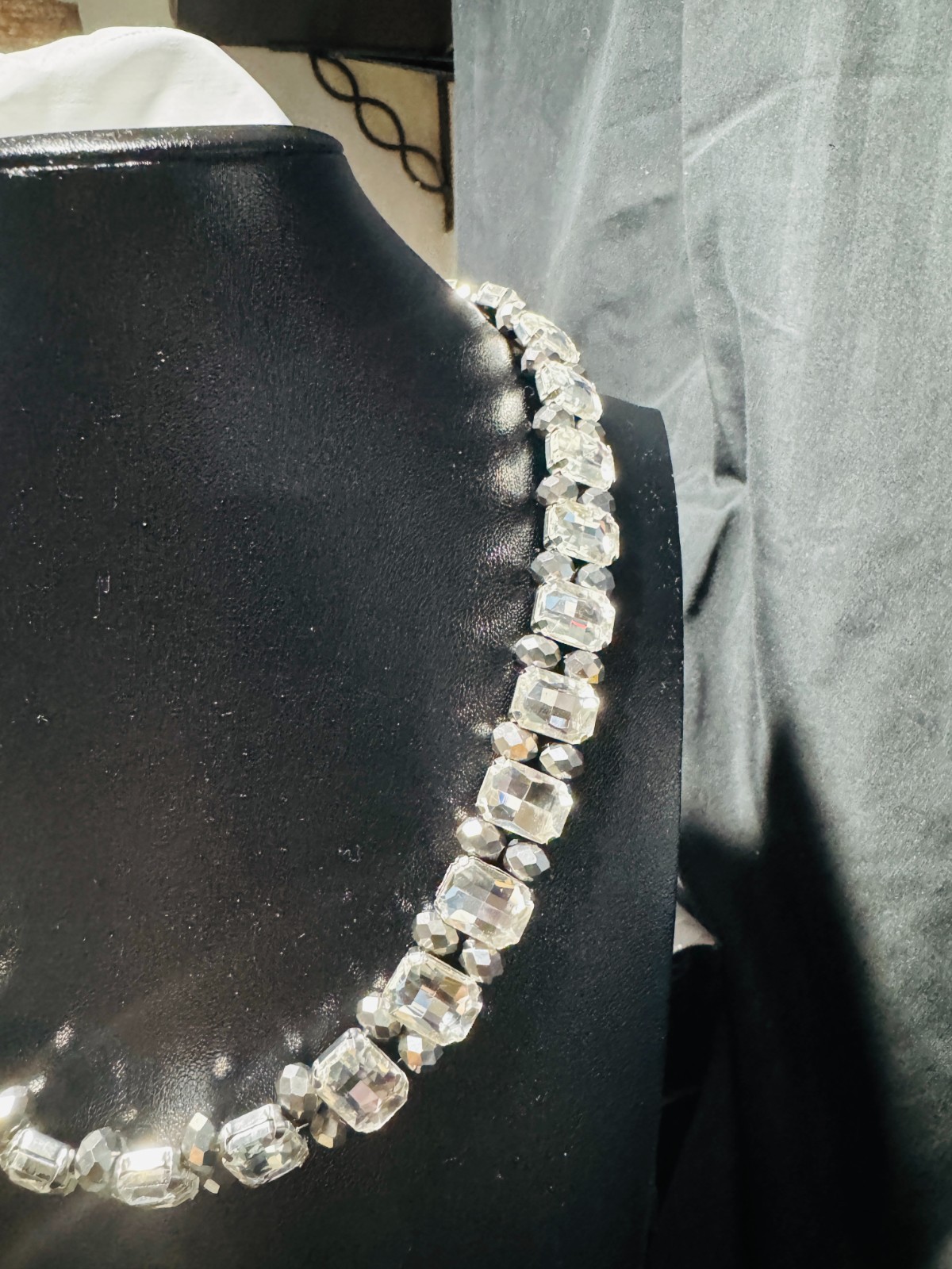 Tennis Necklace Chain Diamond White Rhinestone 13 x 18 mm Silver Metallic Beads