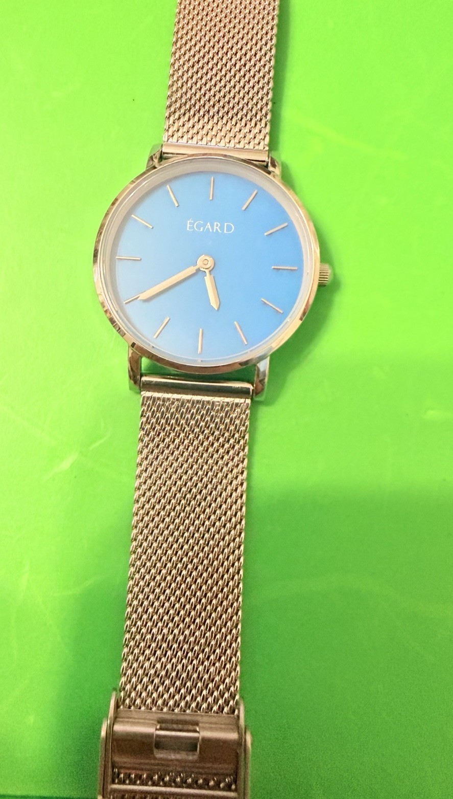 NEW EGARD V1-Class Blue Dial Quartz Watch 316L Sapphire Crystal Mesh Band Runs