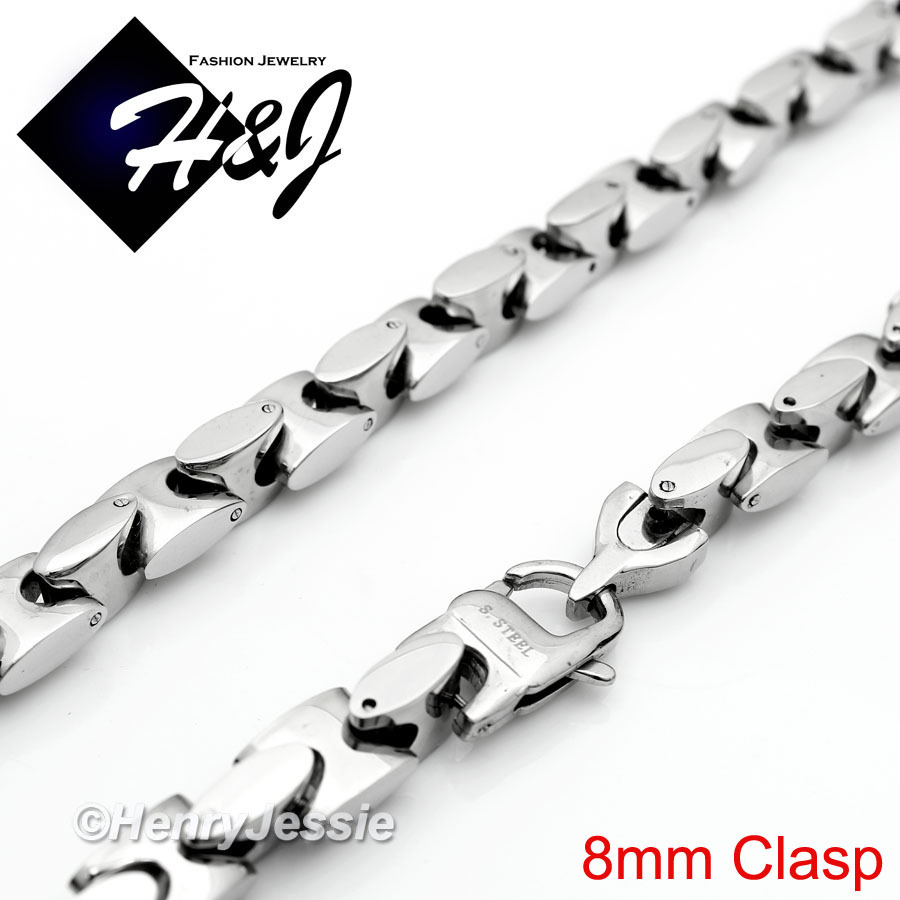 18-40″MEN Stainless Steel 6mm/8mm Silver Interlock Bone Link Chain Necklace*N137