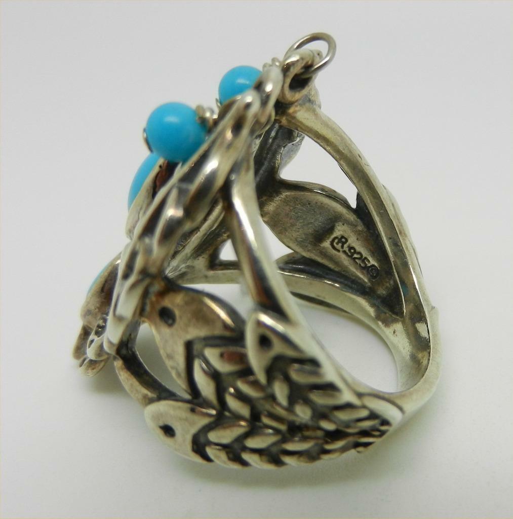 VINTAGE STERLING SILVER TURQUOISE NAJA RING SIGNED AW SIZE 6.25 – RARE -LB-C2342