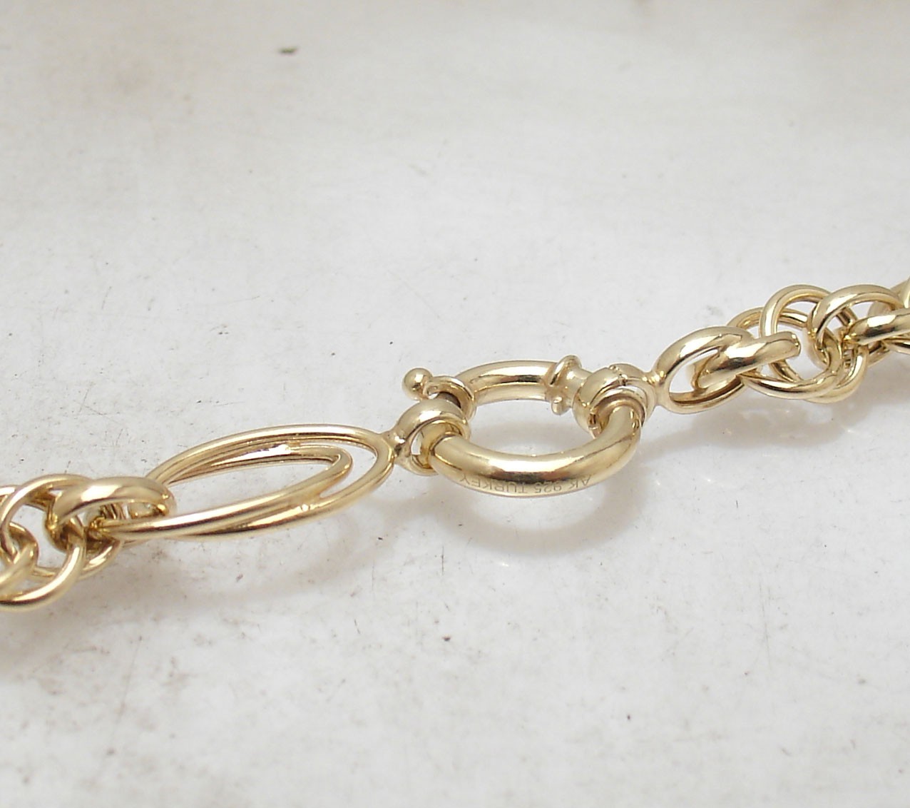Technibond Double Oval Circle Link Chain Necklace 14K Yellow Gold Plated Silver