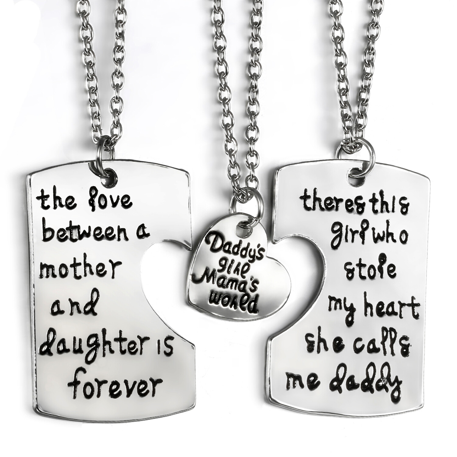 3Pcs Dad Daughter Mommy Keychain Pendant Necklace Family Jewelry Birthday Gift