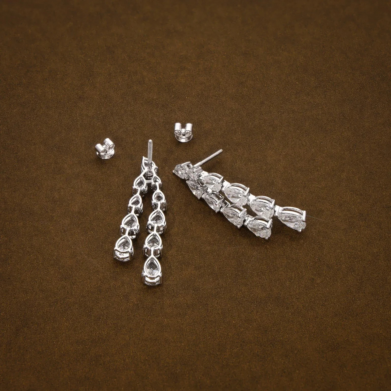 3 Ct Pear Cut Simulated Diamond Double Row Dangle Earring 14k White Gold Plated