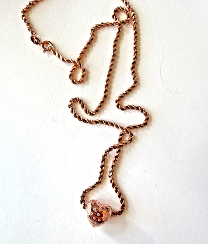FZN FUZION CREATIONS INTERNATIONAL ROSE GOLD OVER 925 STERLING HEART NECKLACE