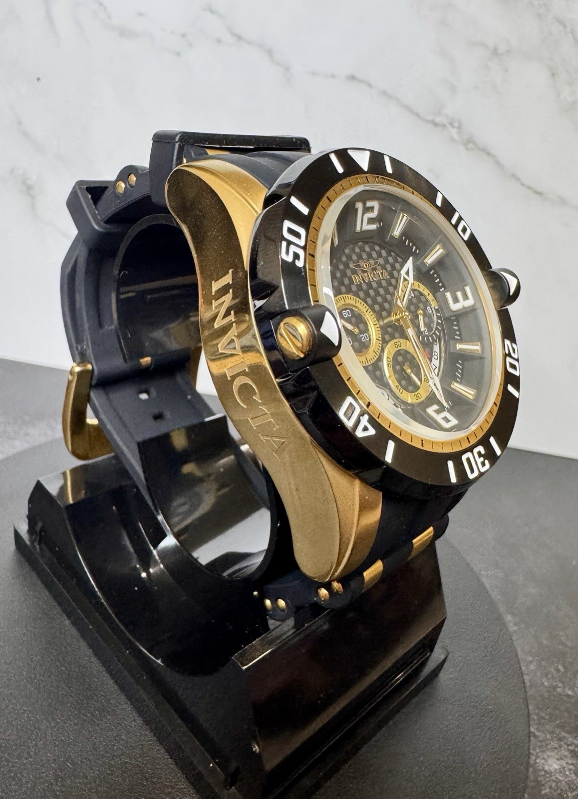 Invicta Pro Diver 23702 Men’s 50mm Chronograph Gold Black Carbon Fiber Watch