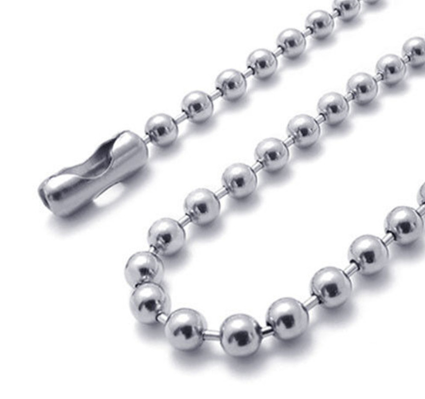 2Pcs stainless steel Silver 2mm ball beads necklace chain link Dog Tag 16-36″