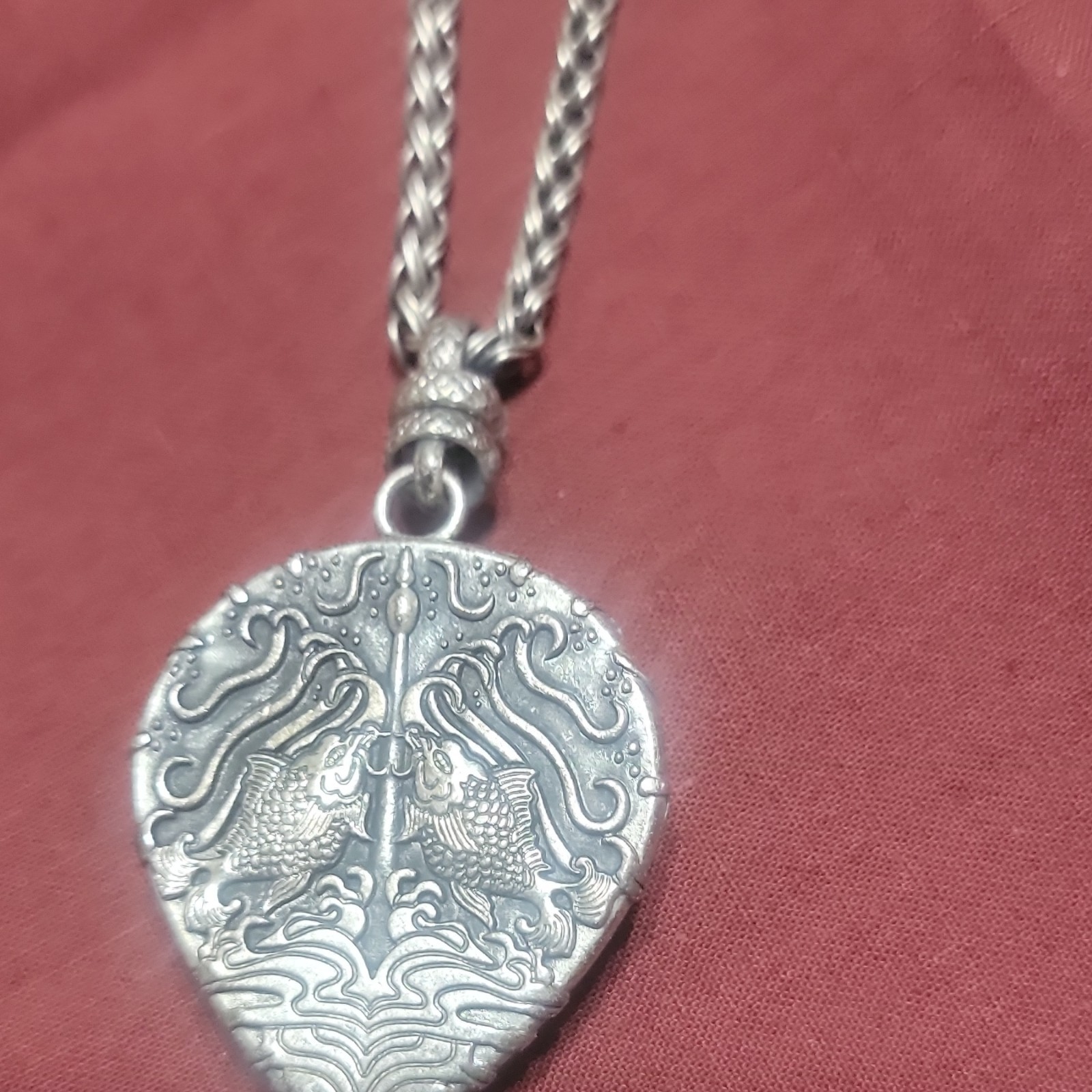 Silver Tone Curb Link Chain Necklace Heart Pendant Purple Stone Lobster Clasp