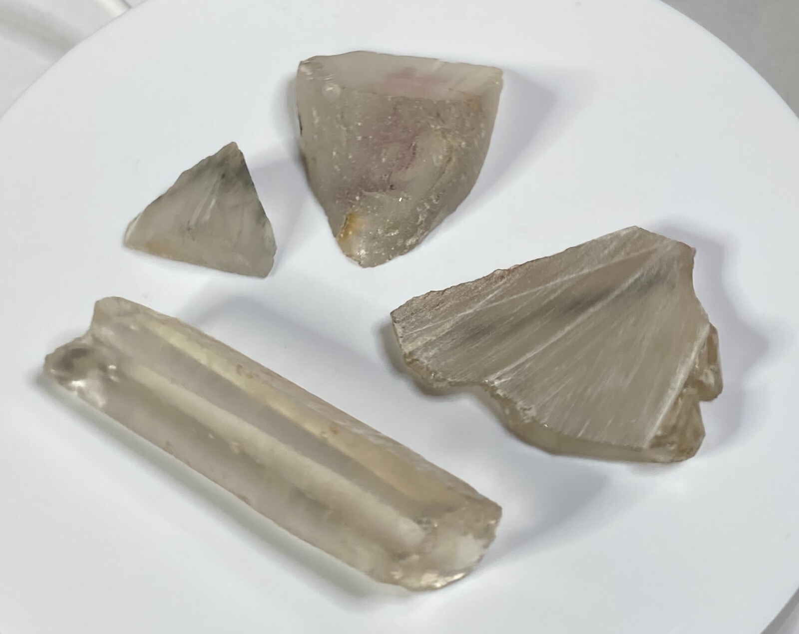 4 Misc. Pieces of Facet Rough Materials, Clear & Quartz plus ?, FR-196