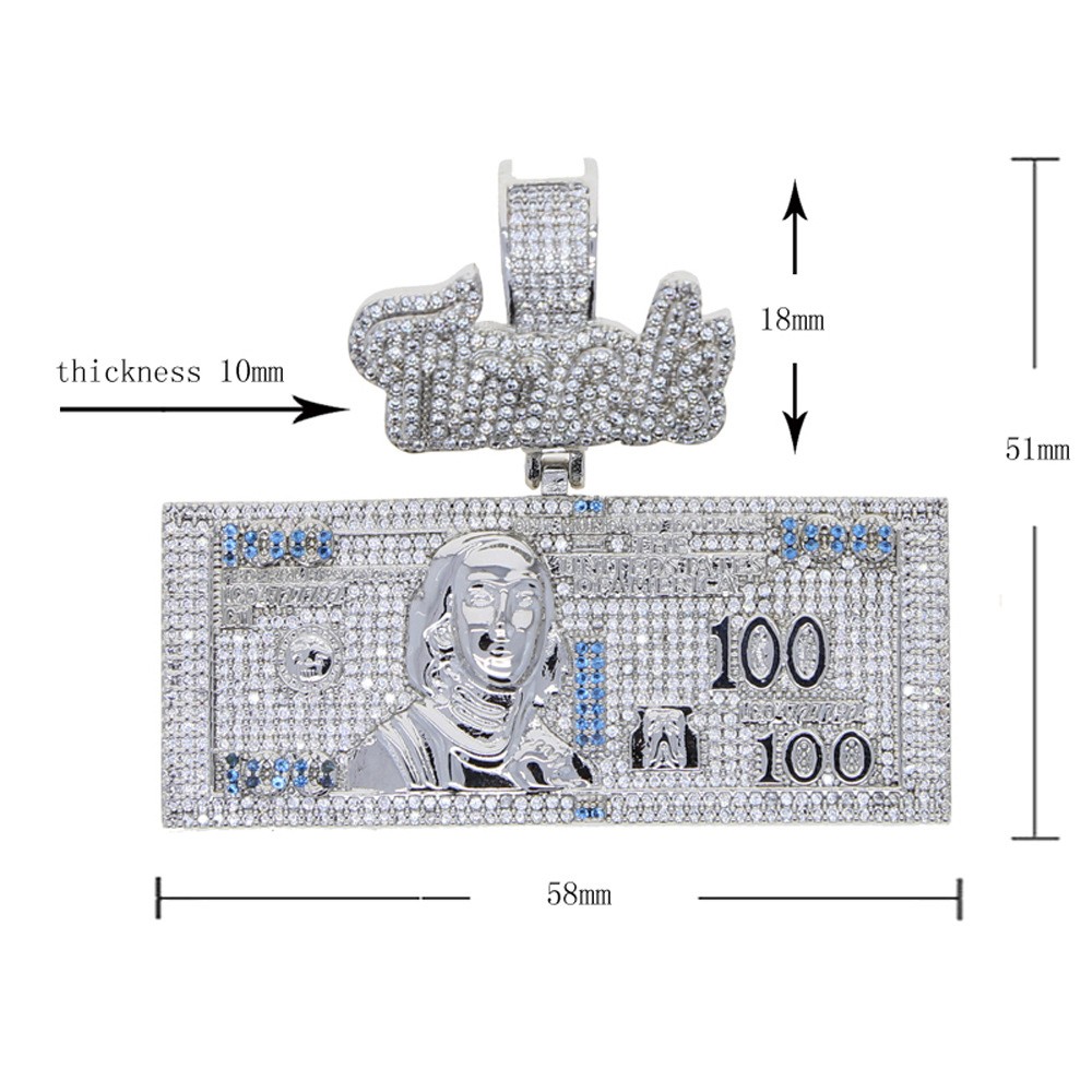 Hip Hop $100 Pendant Necklace Gold Filled Zircon Lucky Necklaces Rap Accessories