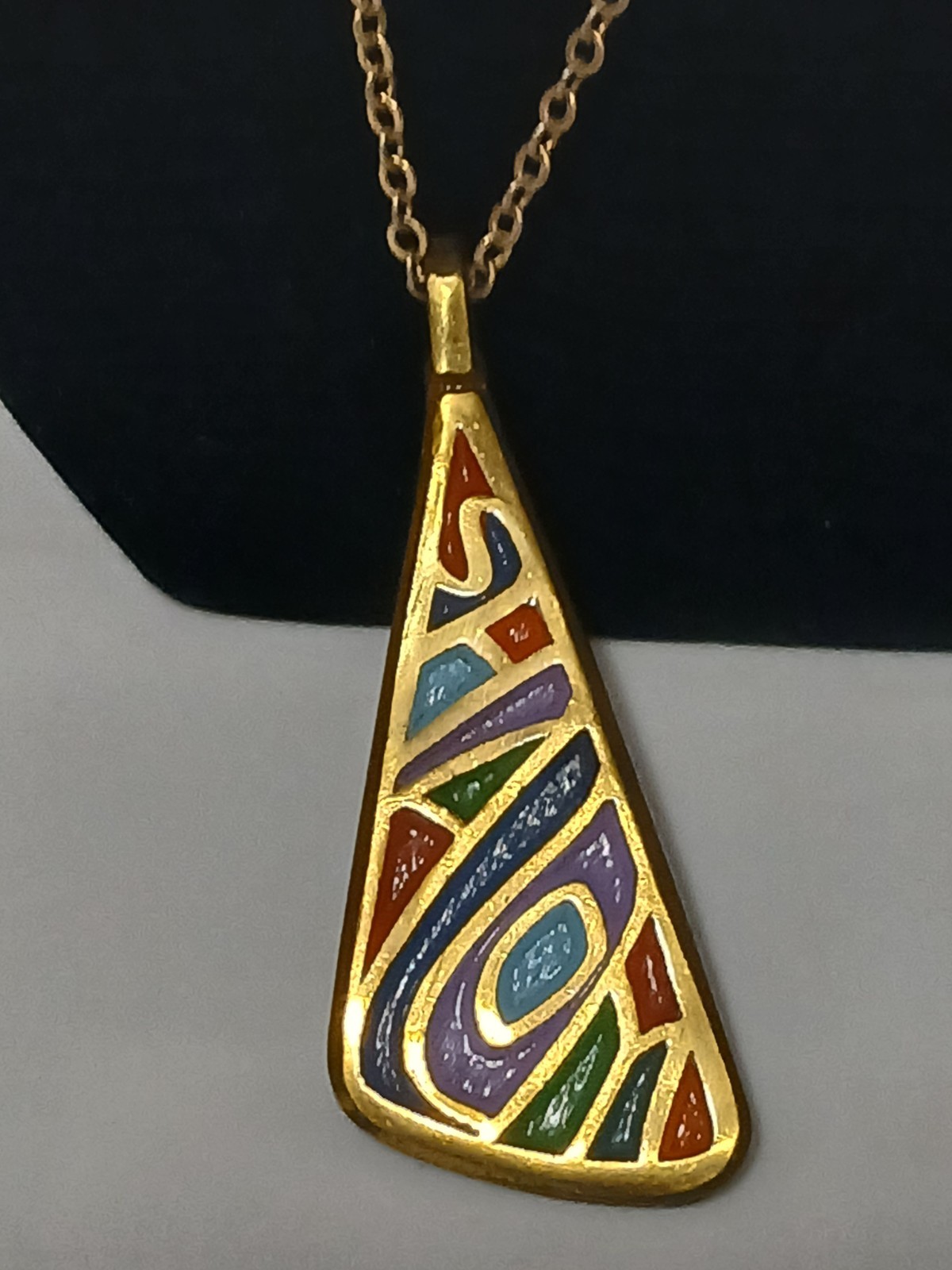 Vintage 1969 Terra Sancta Guild Israel Brass Enameled Shalom Pendant Necklace
