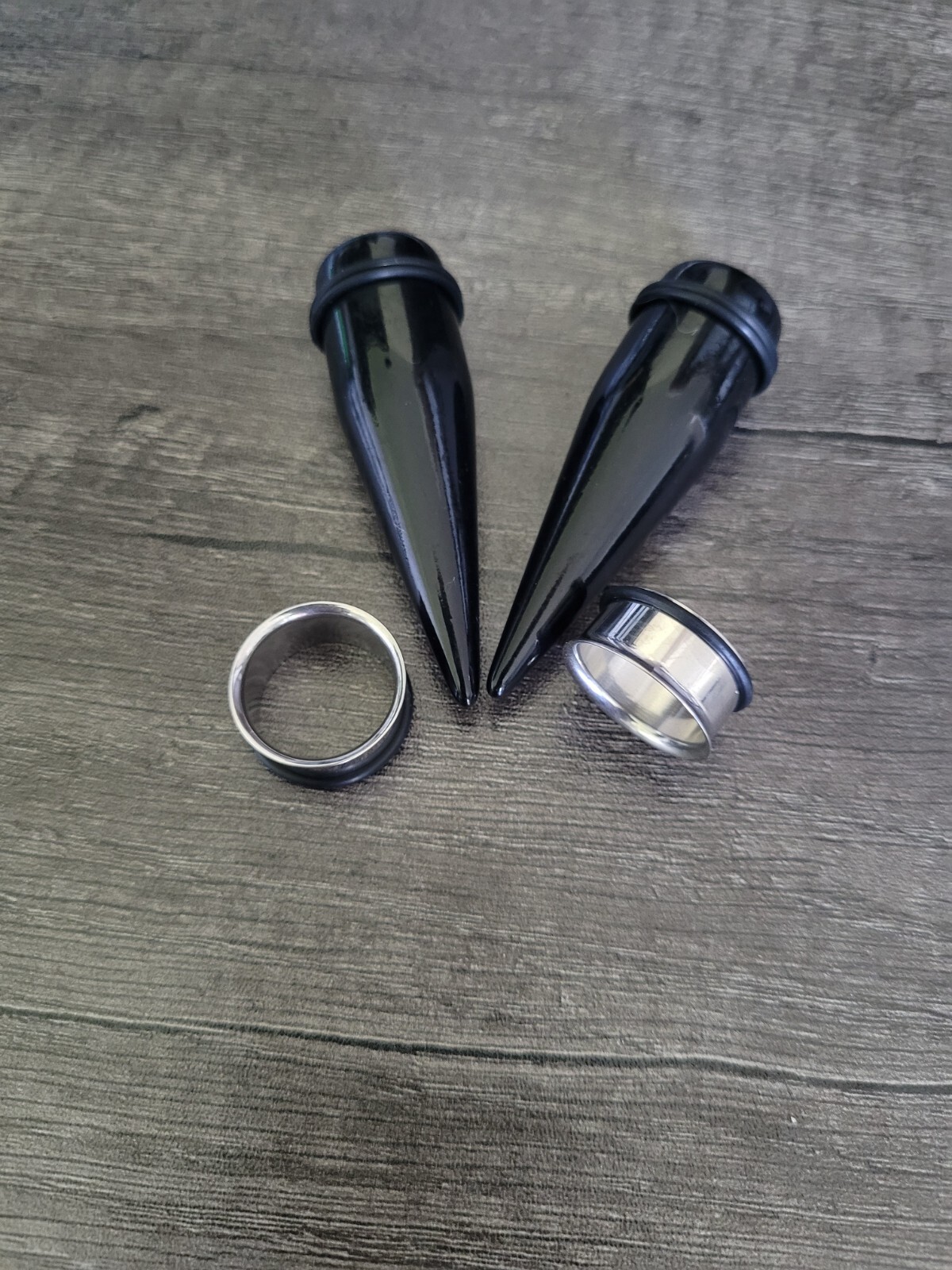 Pair Black Tapers & Single Flare Steel Tunnels Ear Stretching Kit Gauges Plugs