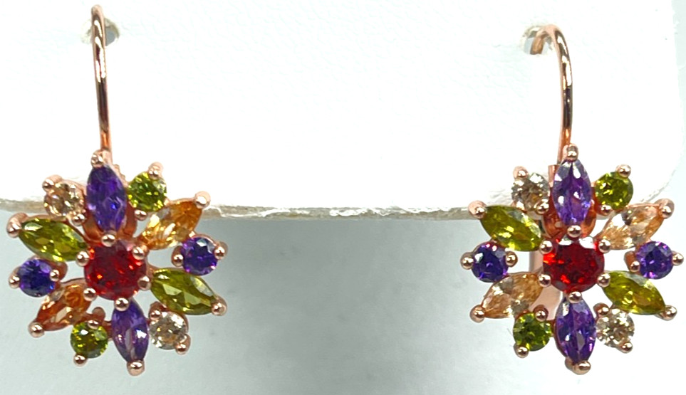 Earrings Rose Gold Tone Multi-Color Marquise & Round Cut Crystals