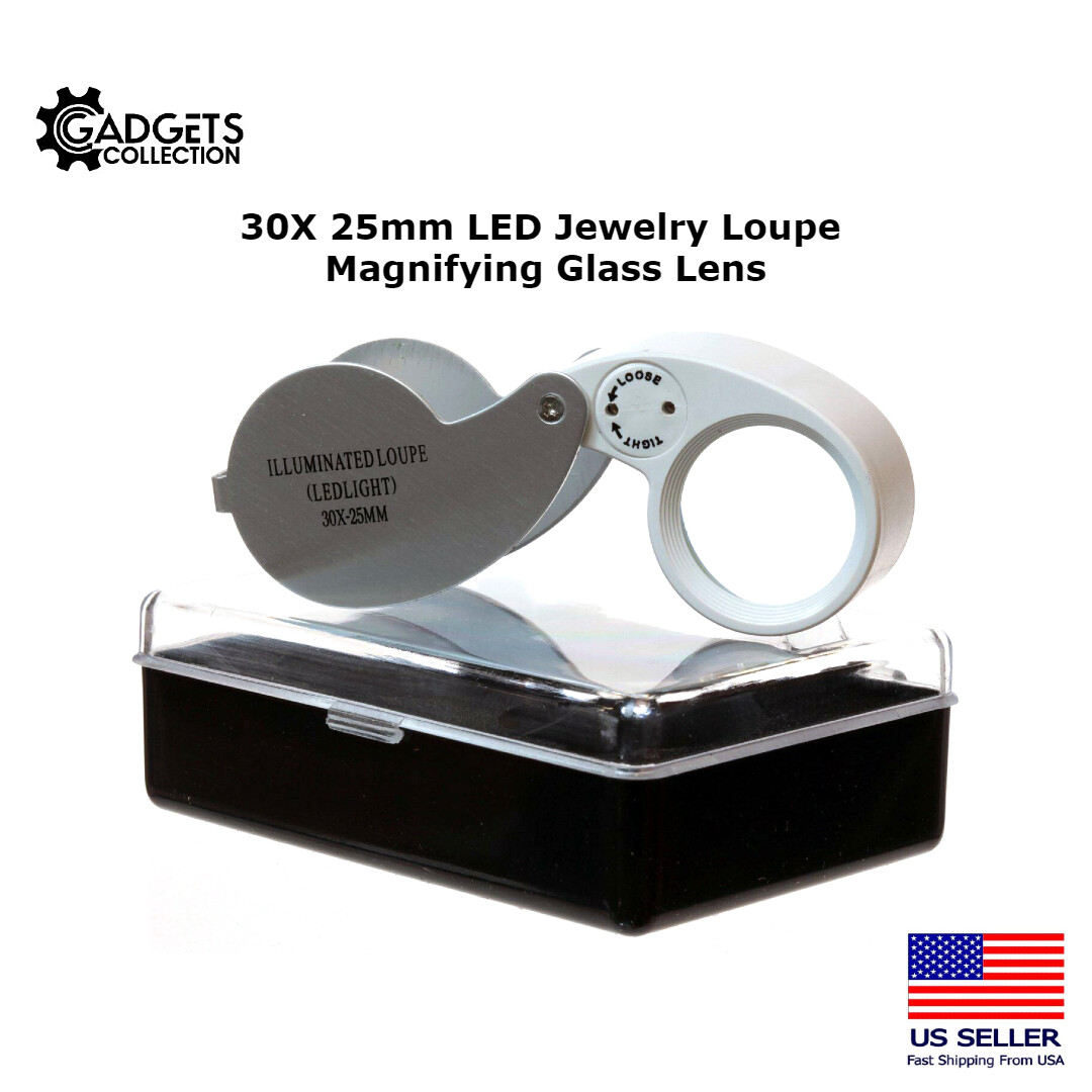 30X Illuminated LED Jewelers Jewelry Loupe Magnifier 25mm Magnifying Glass Lens