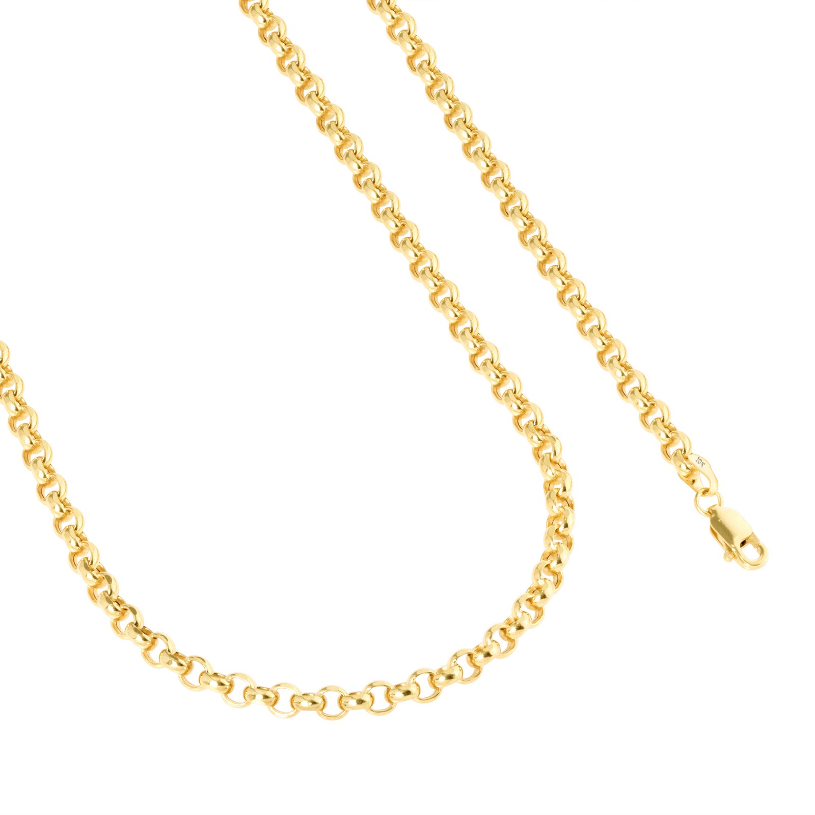 10K Yellow Gold 2mm-5mm Rolo Round Cable Link Chain Pendant Necklace, 16″- 30″