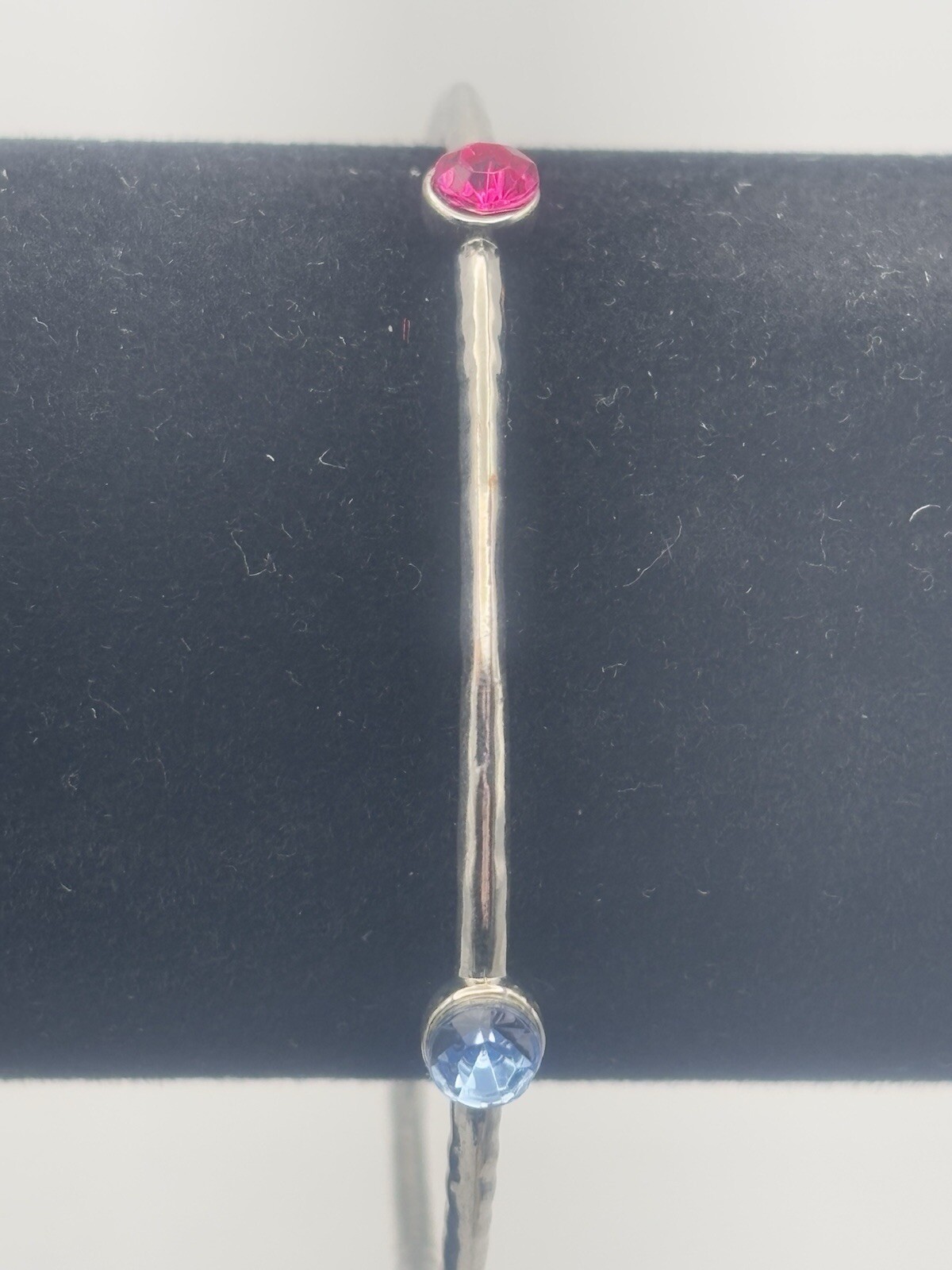 Multi-Stone Bangle Round Cut Silver Tone Blue Pink Green Purple 8 Inches
