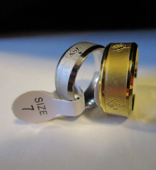 Big Lot of 45 Stainless Steel Band Rings – Masonic Emblem – See Details Below